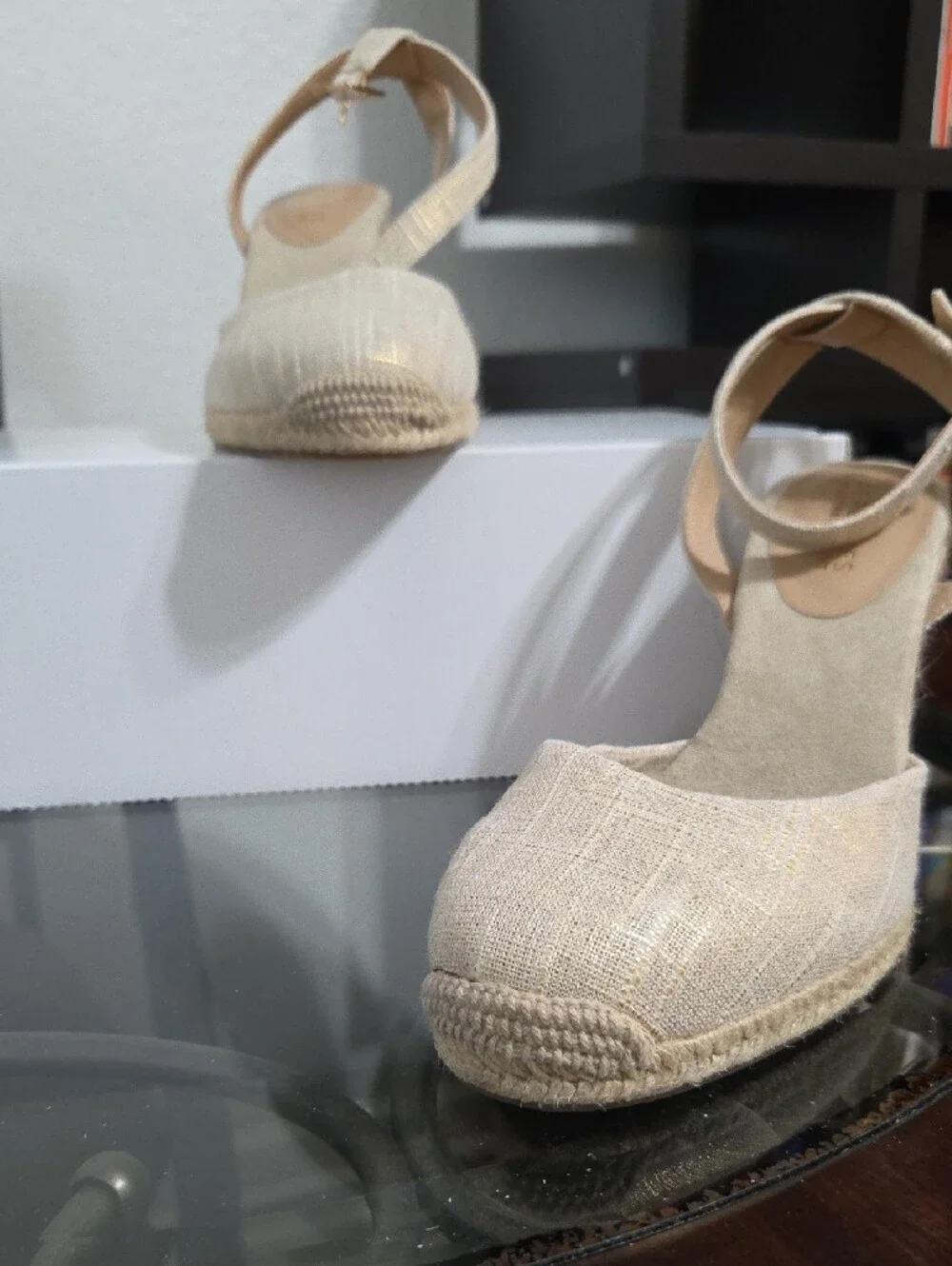 AEROSOLES Beige Espadrille Wedge Sandals with Ankle Strap